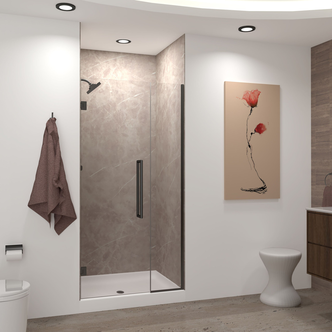 EHTB45277610C-T-MB Elizabeth 45-in W x 76-in H Hinged Shower Door in Matte Black with Clear Glass