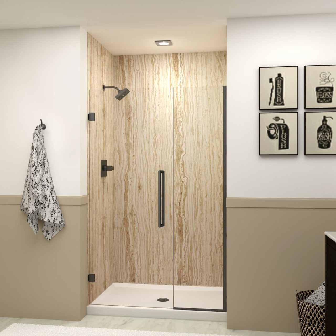 Transolid EHTB465287610C-T-MB Elizabeth 46.5-in W x 76-in H Hinged Shower Door in Matte Black with Clear Glass