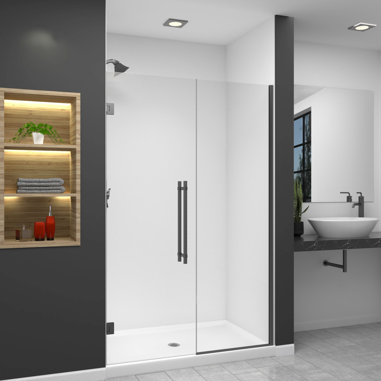 Transolid EHTB51277610C-BK-MB Elizabeth 51-in W x 76-in H Hinged Shower Door in Matte Black with Clear Glass