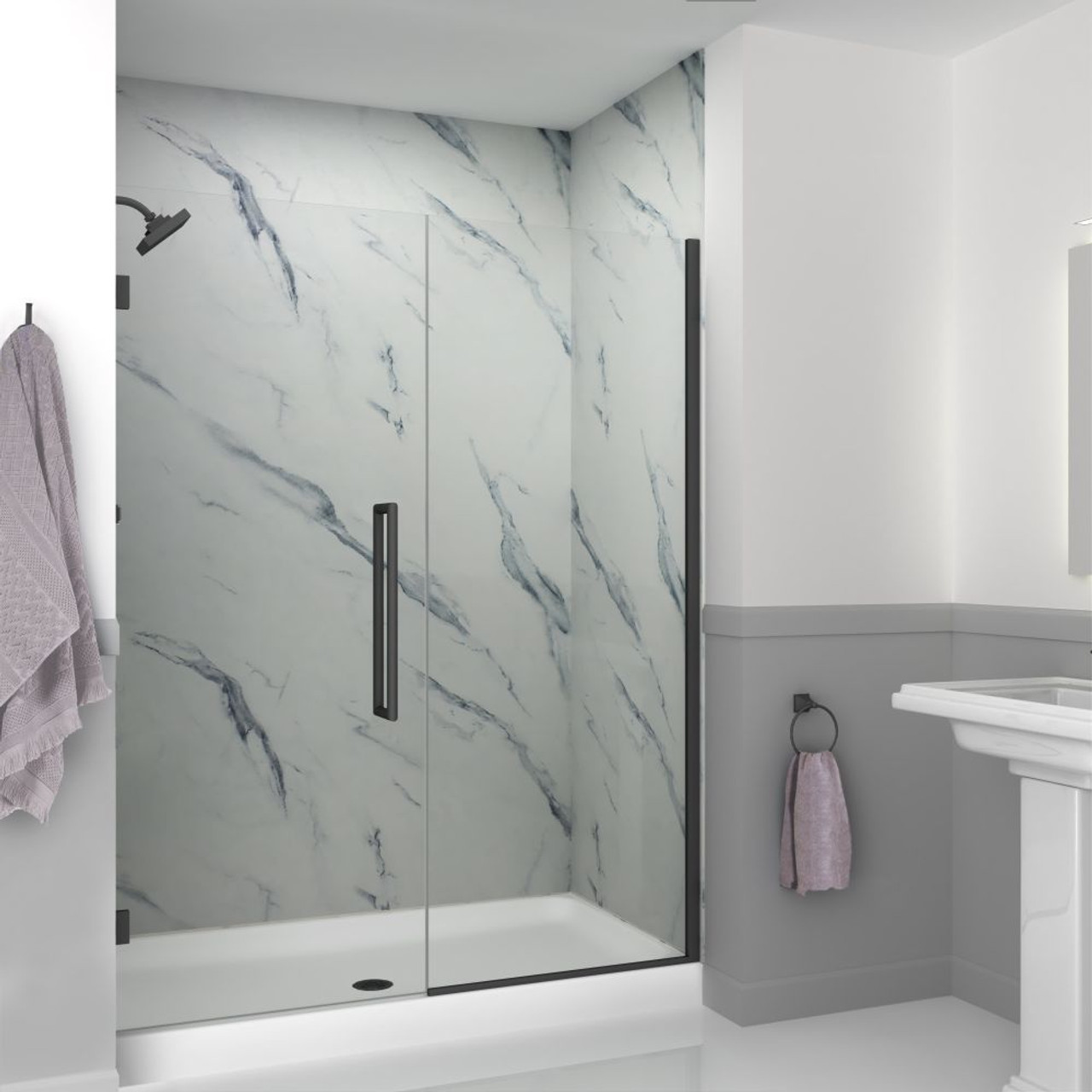 Transolid EHTB58287610C-T-MB Elizabeth 58-in W x 76-in H Hinged Shower Door in Matte Black with Clear Glass