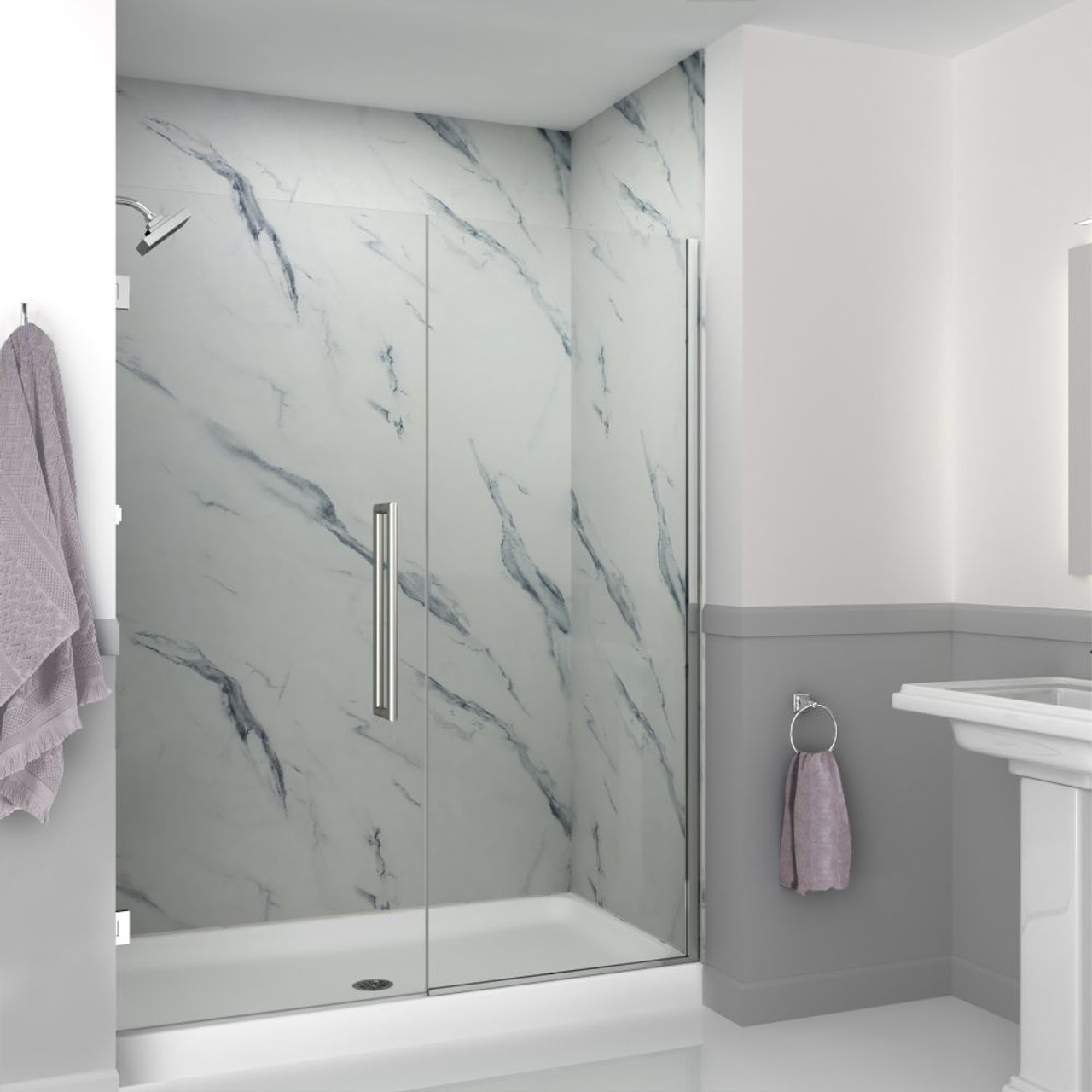 Transolid EHTB58287610C-T-PC Elizabeth 58-in W x 76-in H Hinged Shower Door in Polished Chrome with Clear Glass