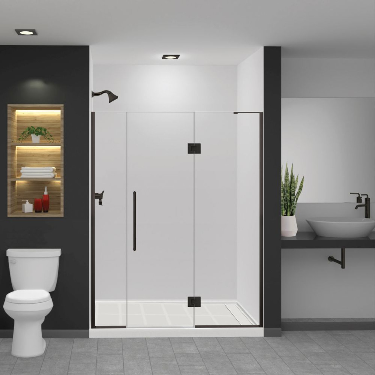 Transolid EHTF63277610C-T-MB Elizabeth 63-in W x 76-in H Hinged Shower Door in Matte Black with Clear Glass