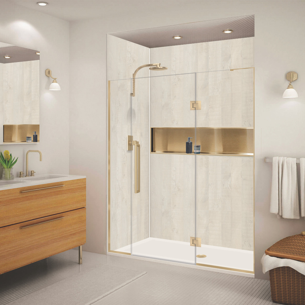 Transolid EHTF645287610C-T-CB Elizabeth 64.5-in W x 76-in H Hinged Shower Door in Champagne Bronze with Clear Glass