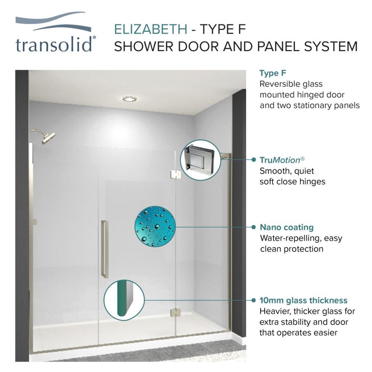 Transolid EHTF645287610C-T-CB Elizabeth 64.5-in W x 76-in H Hinged Shower Door in Champagne Bronze with Clear Glass