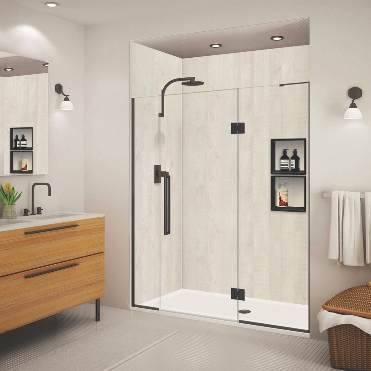 Transolid EHTF645287610C-T-MB Elizabeth 64.5-in W x 76-in H Hinged Shower Door in Matte Black with Clear Glass