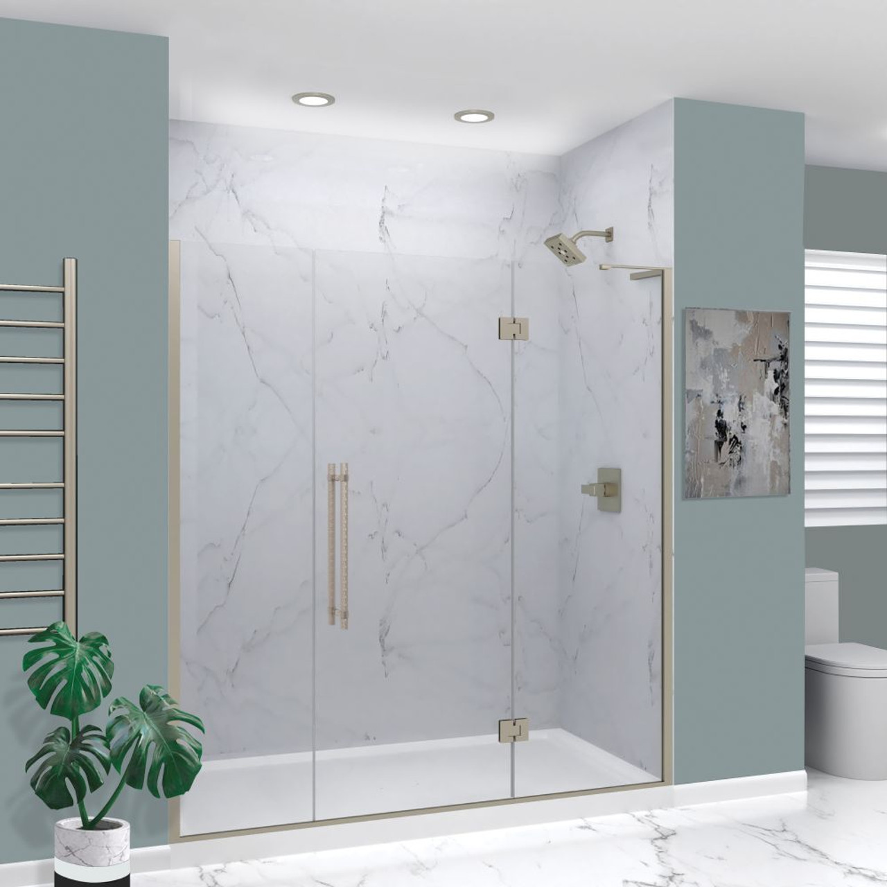 Transolid EHTF755277610C-BK-BS Elizabeth 75.5-in W x 76-in H Hinged Shower Door in Brushed Stainless with Clear Glass