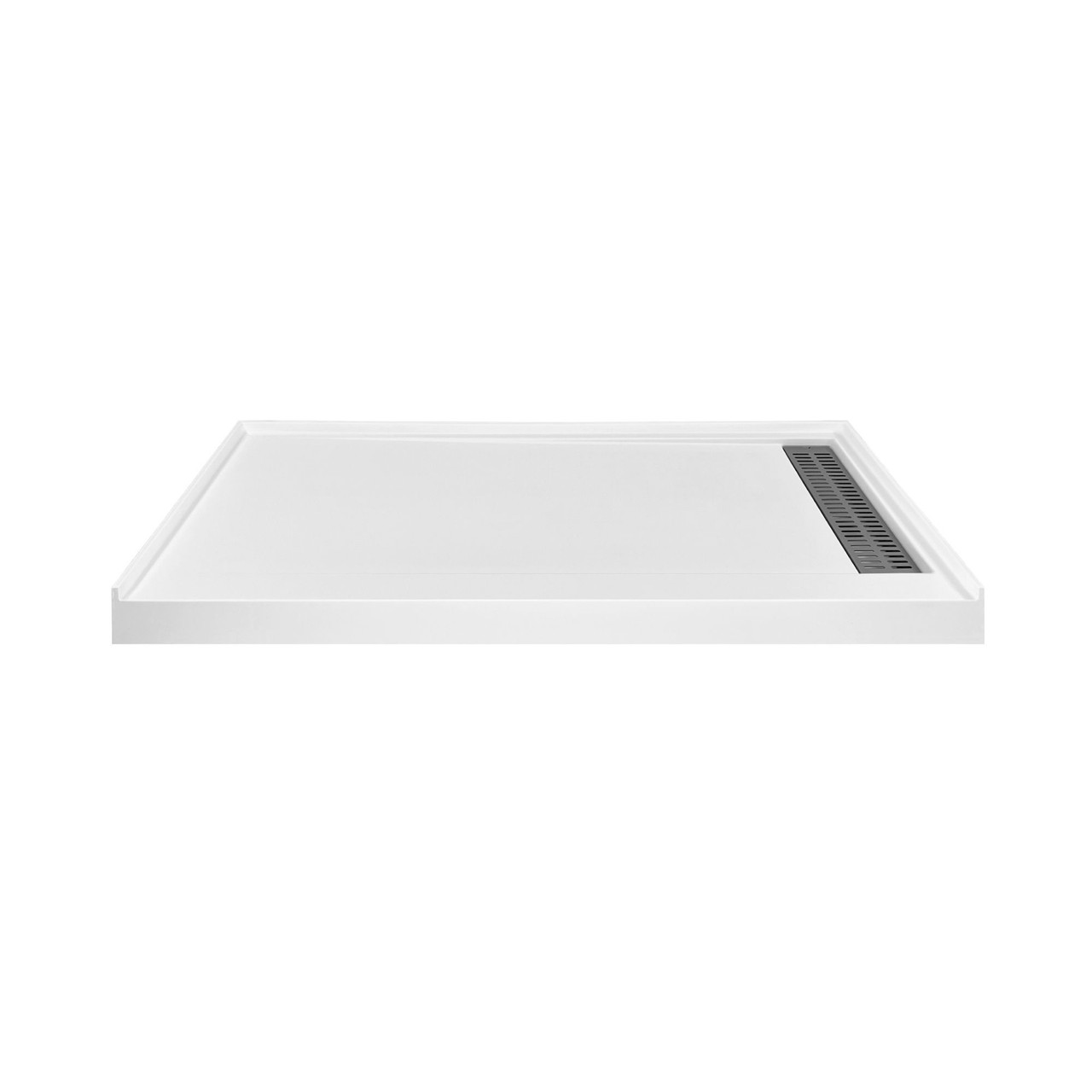 Transolid FSC6032R-01 60-in x 32-in Cast Solid Surface Shower Base With Right Hand Drain, White