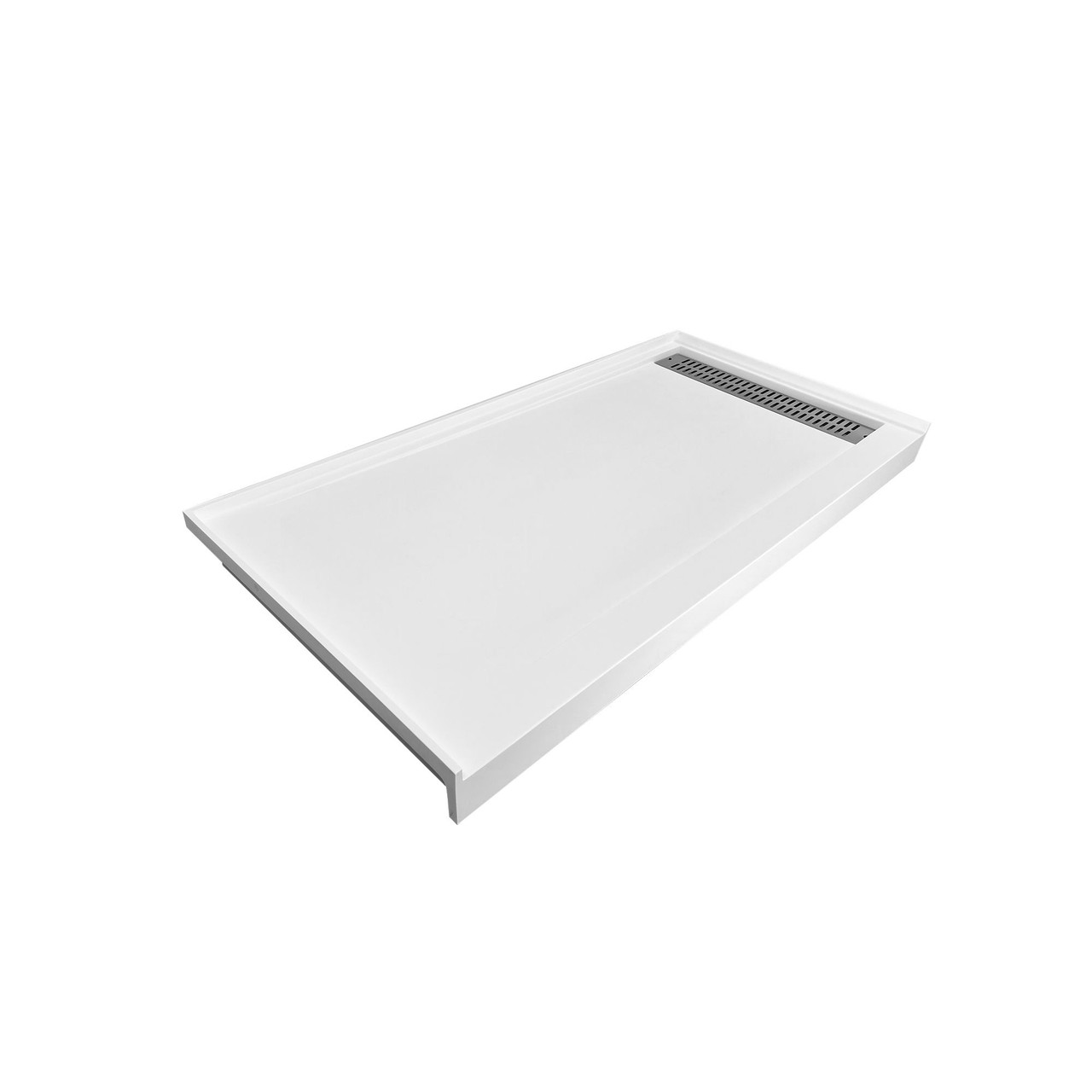 FSC6032R-01 60-in x 32-in Cast Solid Surface Shower Base With Right Hand Drain, White