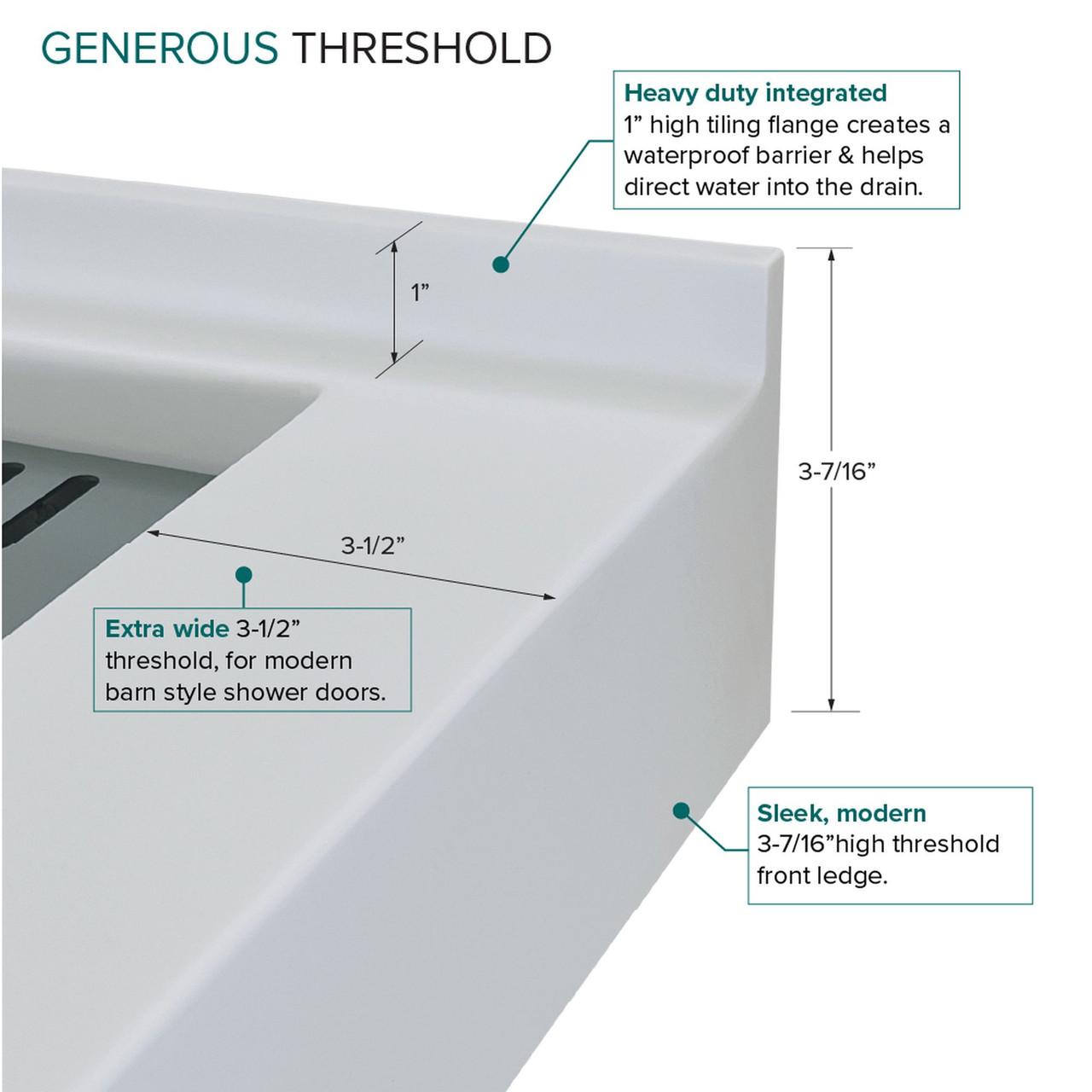 FSC6034L-87 60-in x 34-in Cast Solid Surface Shower Base With Left Hand Drain, Concrete