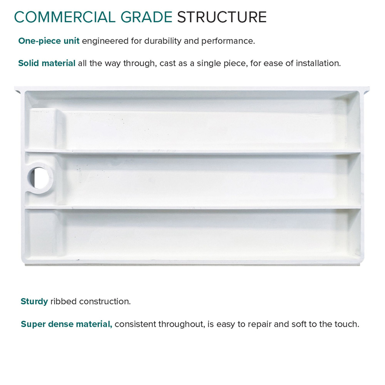 FSC6034R-01 60-in x 34-in Cast Solid Surface Shower Base With Right Hand Drain, White