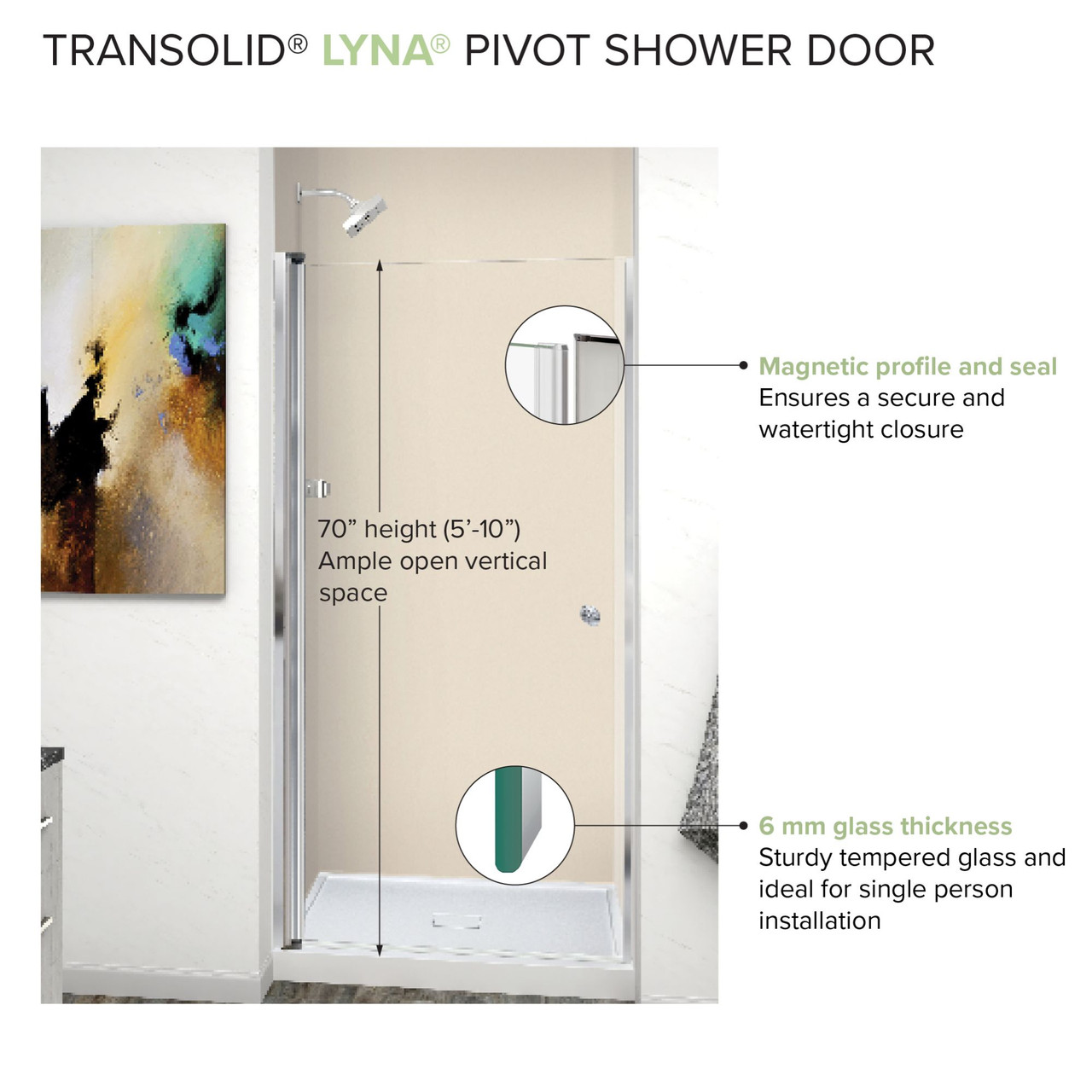 Transolid TWWCSK603296-KI03GBS Titan 60-in x 32-in x 96-in Walk-In Shower Kit with End Drain, Black Caruso, Brushed Stainless