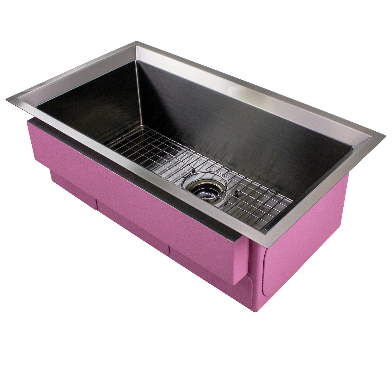 Transolid PUSS331911GM Studio 33-in x 19-in x 11-in 14 Gauge Super Single Bowl Undermount Stainless Steel Kitchen Sink With SinkPocket™, Bottom Sink Grid, And Flip-Top Sink Strainer, Gun Metal