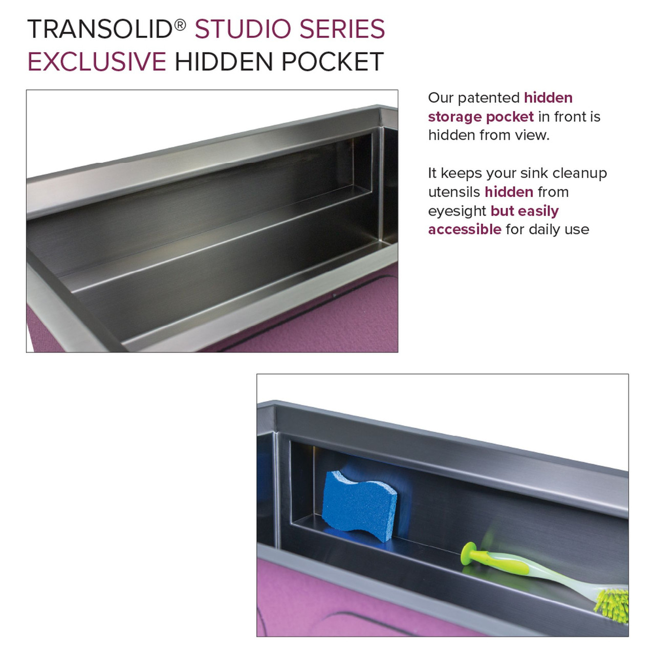 Transolid PUSS331911GM Studio 33-in x 19-in x 11-in 14 Gauge Super Single Bowl Undermount Stainless Steel Kitchen Sink With SinkPocket™, Bottom Sink Grid, And Flip-Top Sink Strainer, Gun Metal