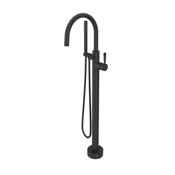 Rohl TMB06HF1LMMB Knurled Single Hole Floor Mount Tub Filler Trim, Matte Black