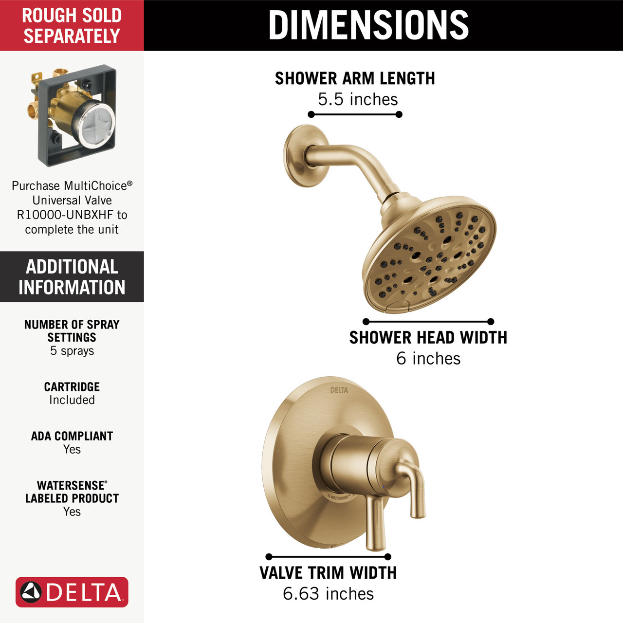 Delta T17233-CZ Kayra Round Fixed Shower Faucet, Champagne Bronze