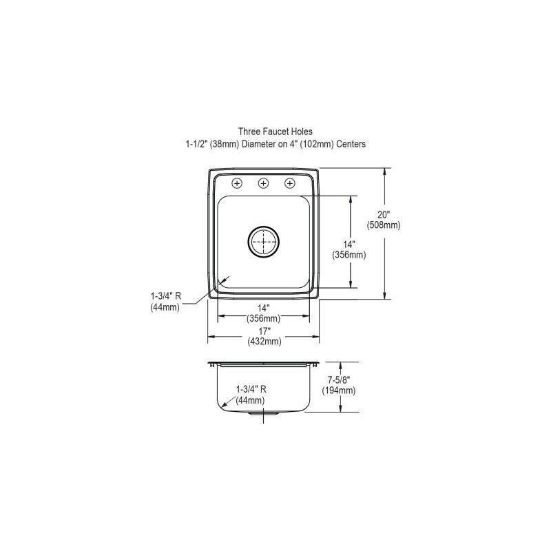 Elkay LH1720C Stainless Steel Single Bowl Top Mount Sink and Faucet Kit with 3 Faucet Holes in Lustrous Highlighted Satin