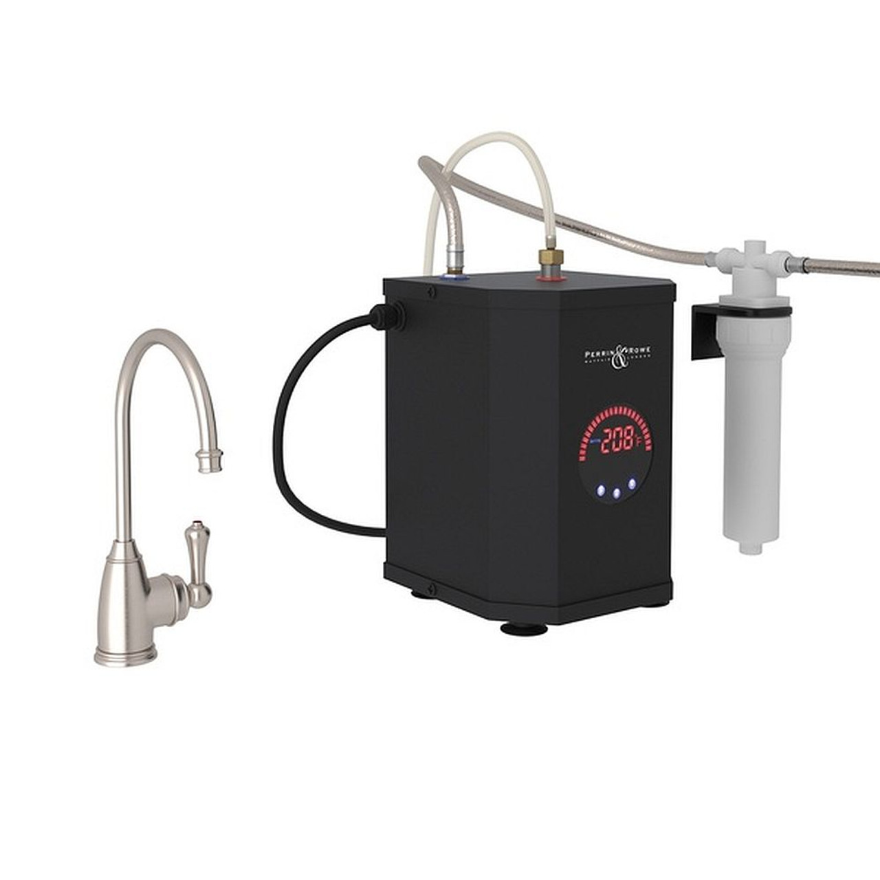 Georgia Era C-Spout Hot Water Faucet, Tank And Filter Kit In Satin Nickel