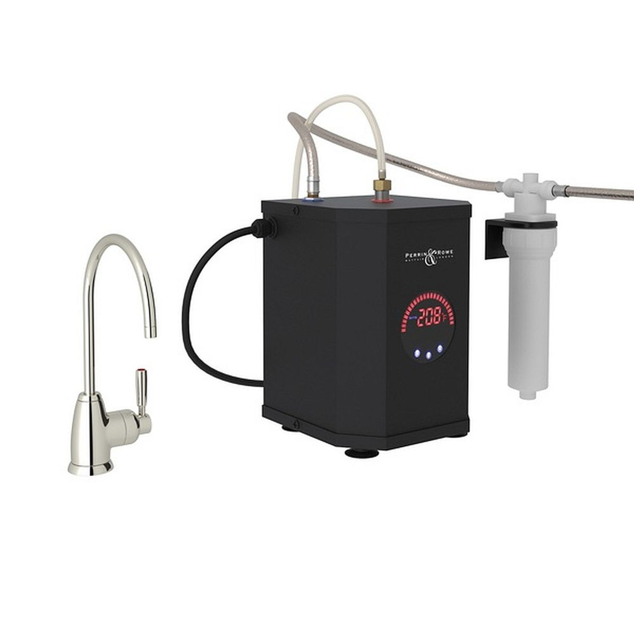 Holborn C-Spout Hot Water Faucet Kit With Tank And Filter In Polished Nickel