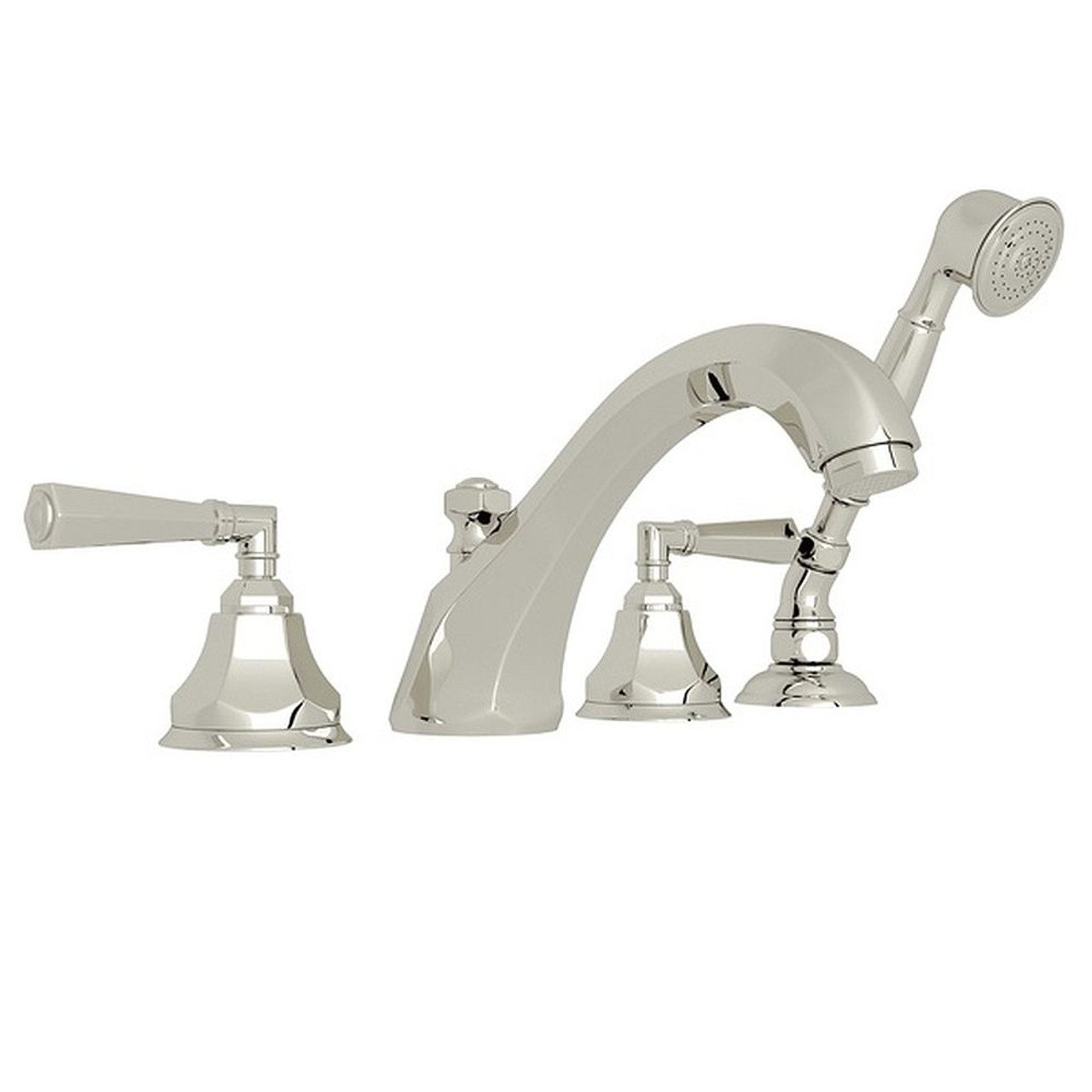 Rohl A1904LMPN 4-Hole Deck Mount Tub Filler with Metal Lever Handshower in Polished Nickel