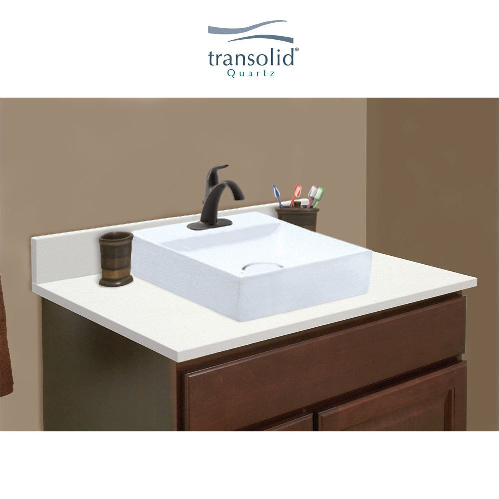 34 in. W x 22.25 in. D Quartz Vessel Vanity Top in Milan White with Single Hole and Square Vessel Sink