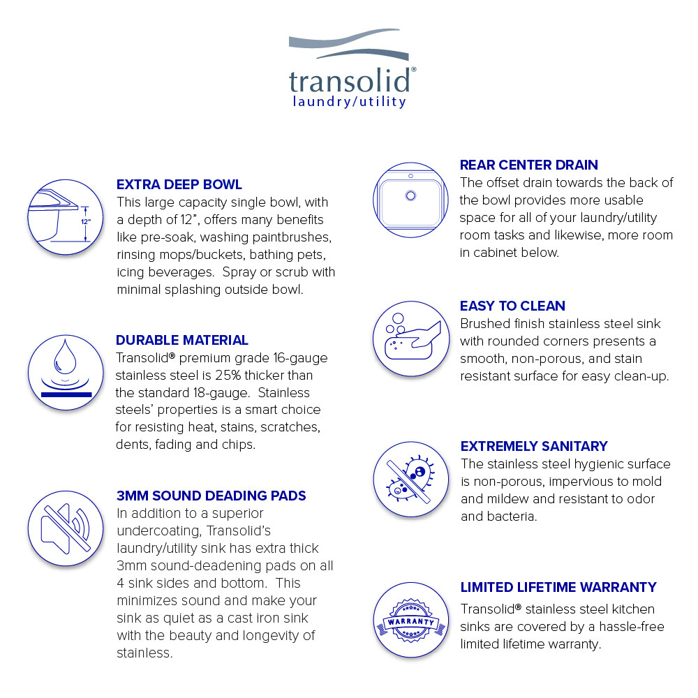 MTSB252212-3 Meridian Stainless Steel 25-in x 22-in x 12-in Laundry/Utility Sink with 3-Hole in Brushed Finish