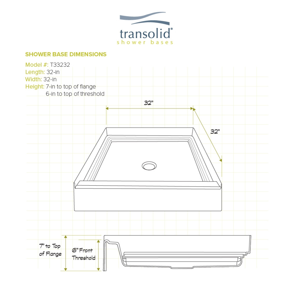 32 x 32 Single Threshold Shower Base with Center Drain in White