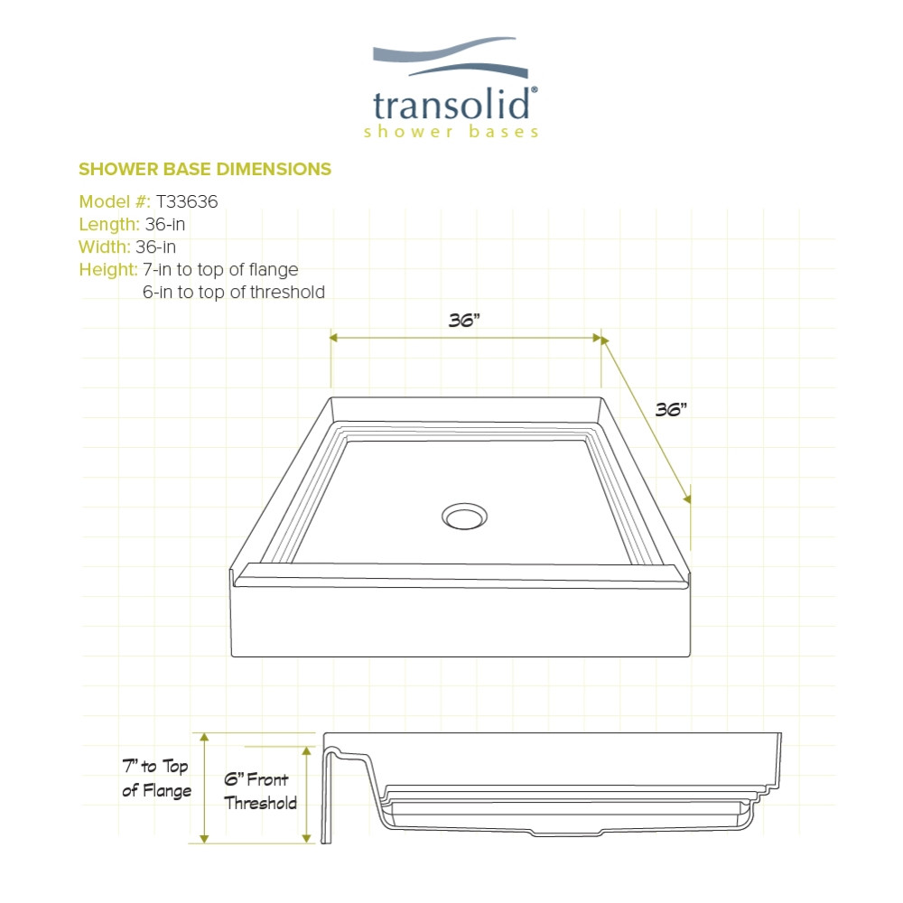 36 x 36 Single Threshold Shower Base with Center Drain in White