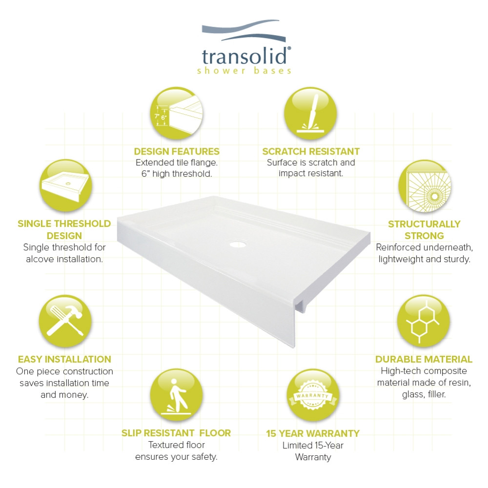 48 x 34 Single Threshold Shower Base with Center Drain in White