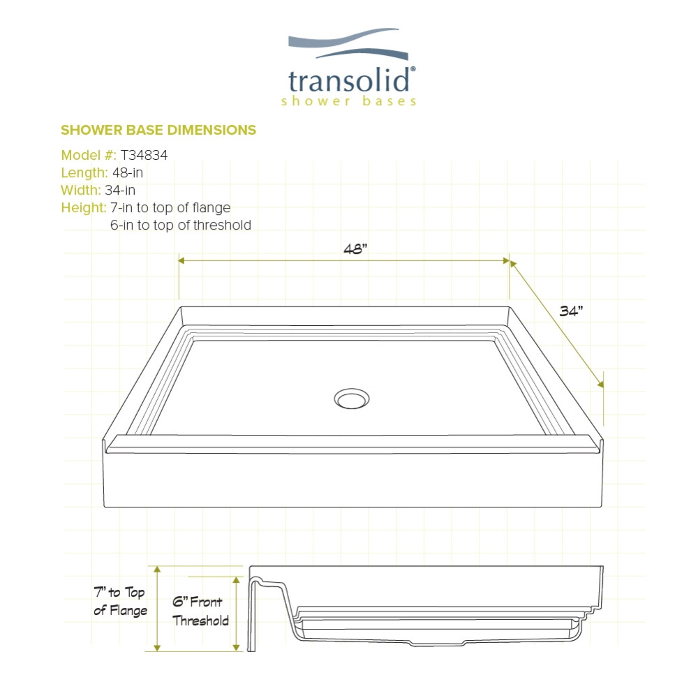 48 x 34 Single Threshold Shower Base with Center Drain in White