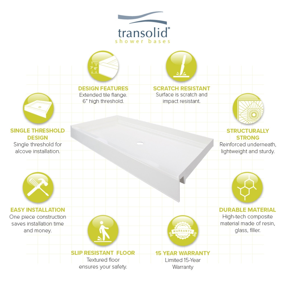 60 x 34 Single Threshold Shower Base with Center Drain in White
