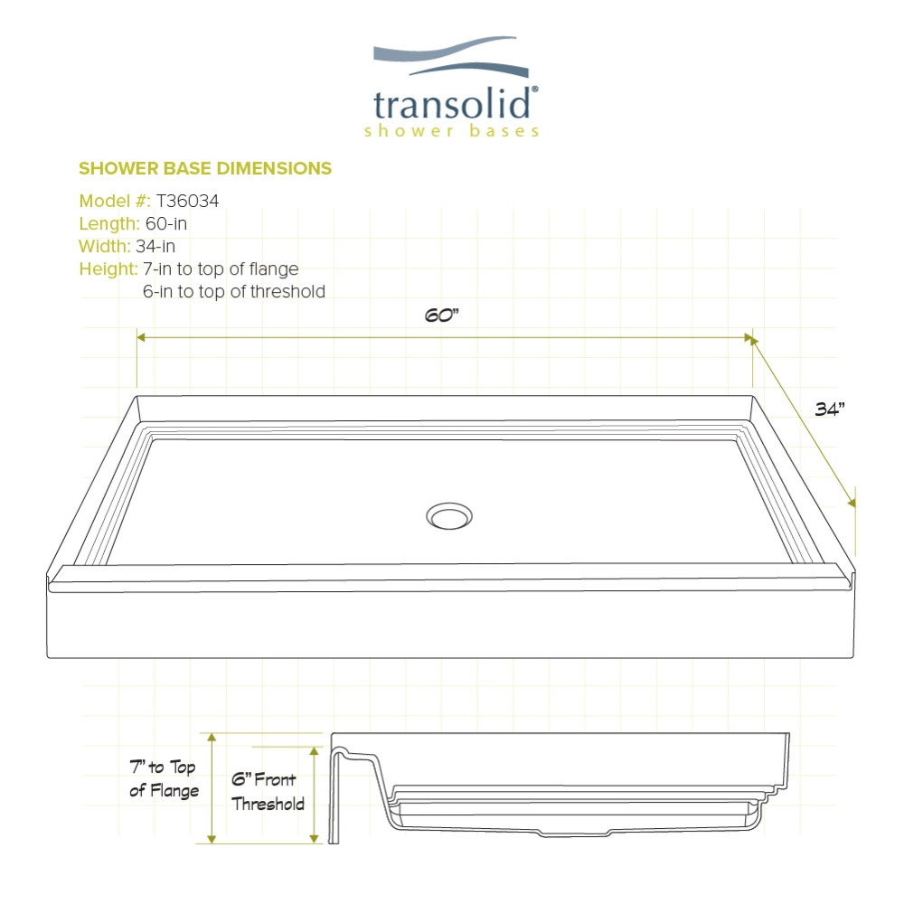 60 x 34 Single Threshold Shower Base with Center Drain in White