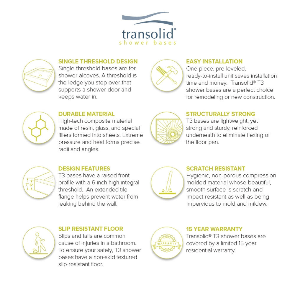 60 x 30 Single Threshold Shower Base with Right Drain in White