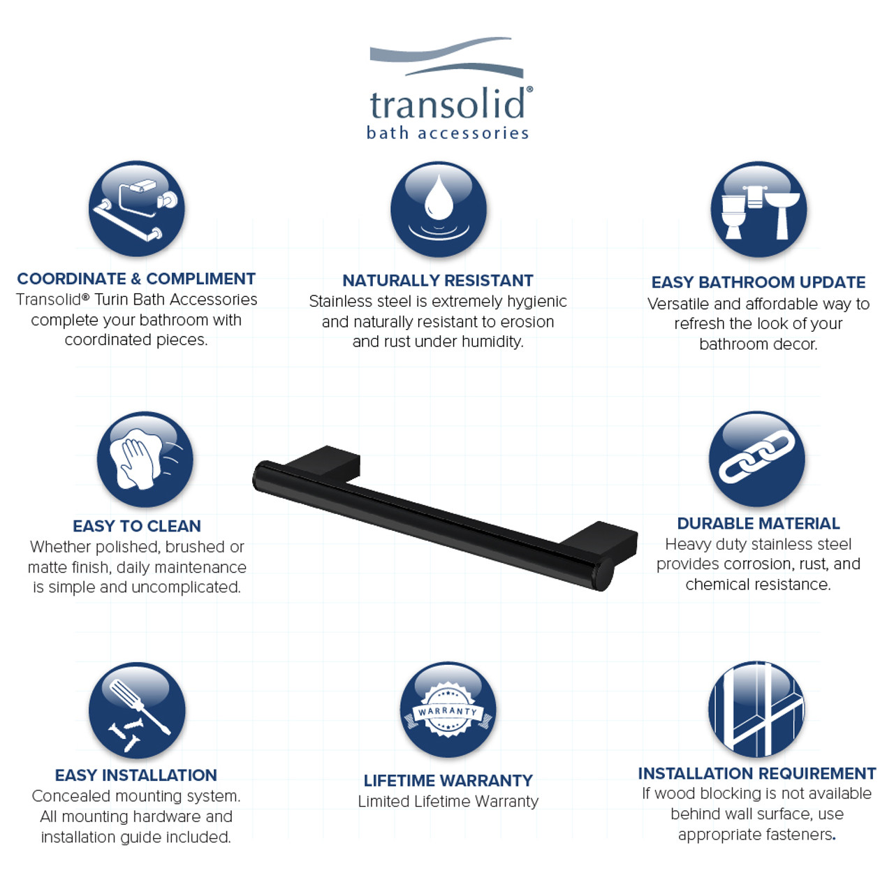 Transolid MS24MB 24-inch Grab Bar, In Black