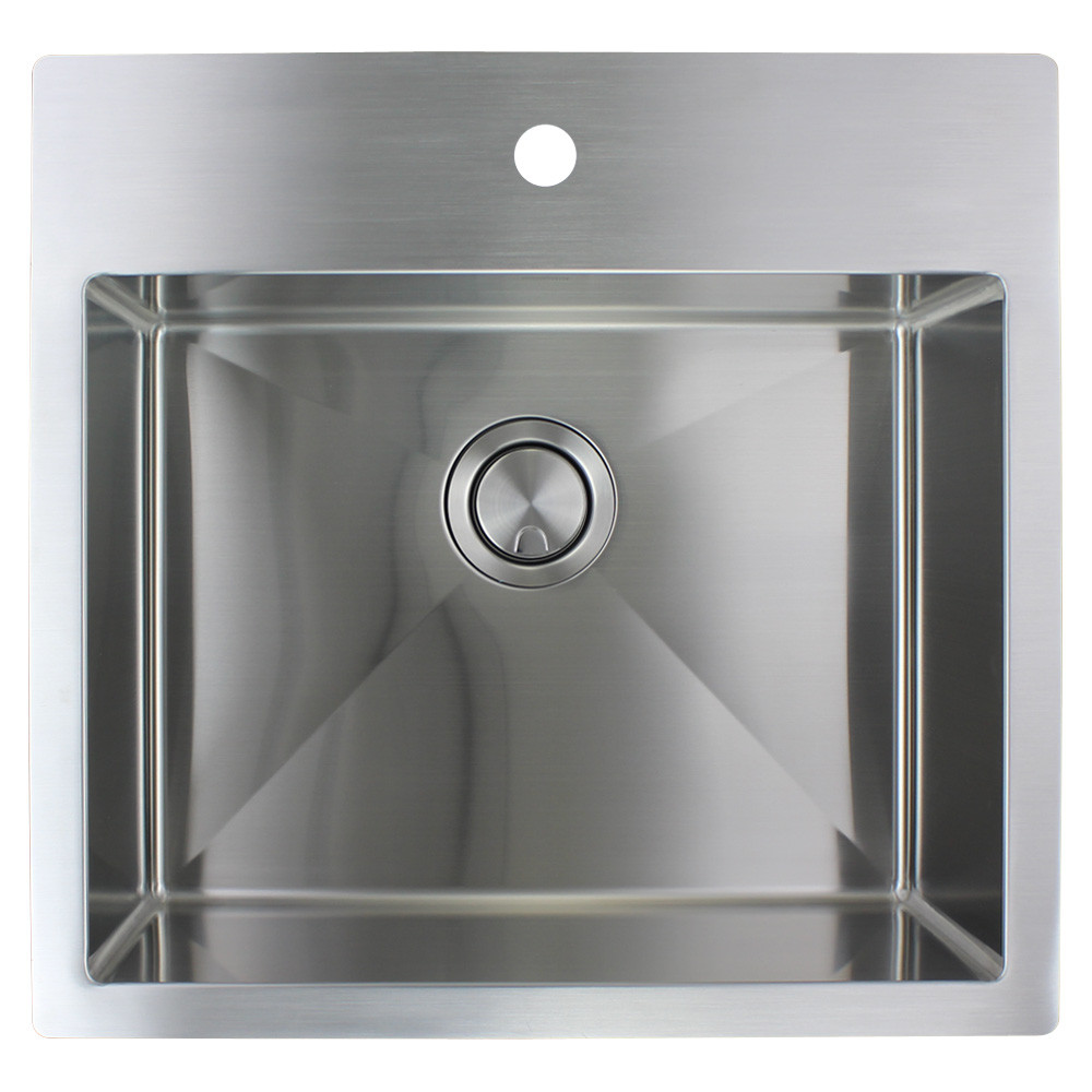 23-in x 22-in x 10-in 16 Gauge Single Bowl, Stainless Steel Kitchen Sink, Micro Edge Dual Mount Installation, with 4 Holes