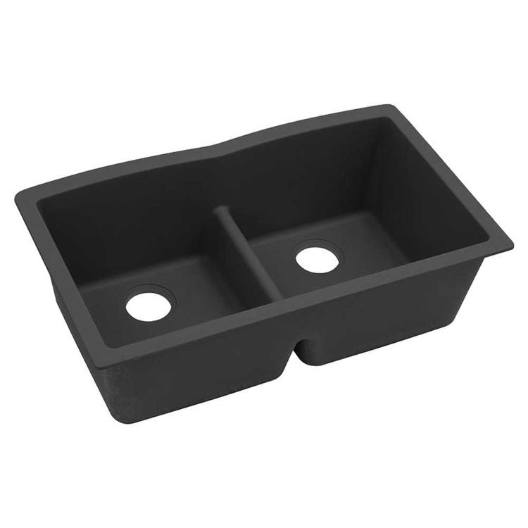 33" x 19" x 10" Quartz Equal Double Bowl Undermount Sink with Aqua Divide in Black