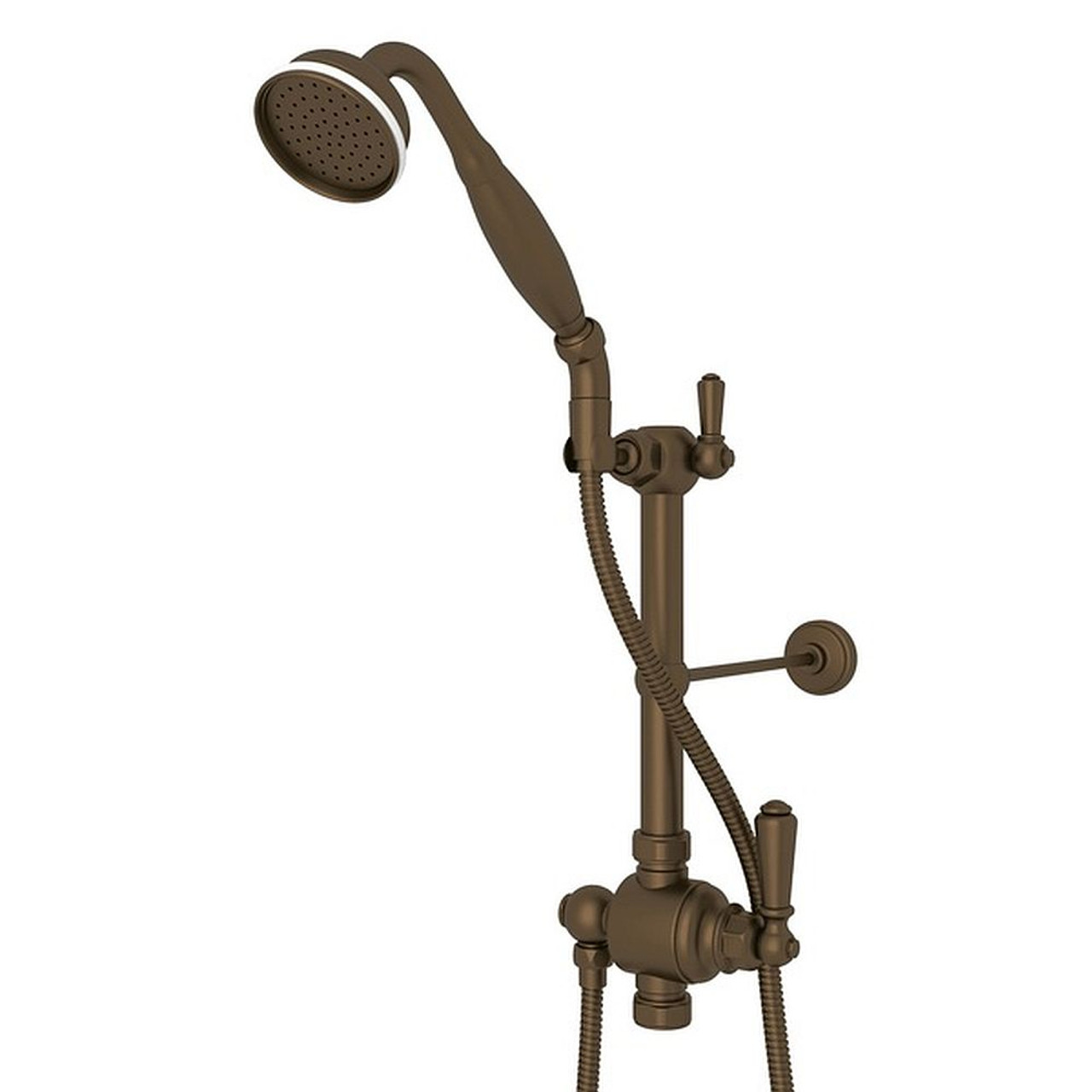 Riser Diverter, Handshower, Hose, Parking Bracket and 8" Thermostatic Outlet with Metal Lever in English Bronze