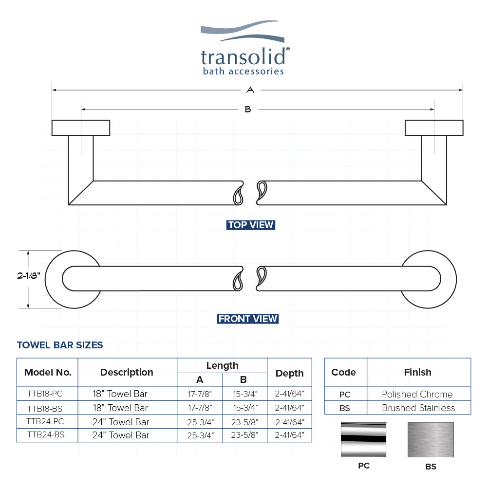 18-inch Towel Bar, In Brushed Stainless