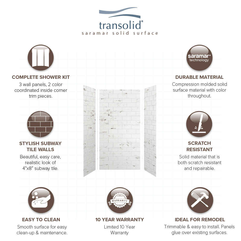 36-In X 36-In X 72-In 3-Piece Shower Wall Trimmable Kit, In White Venito