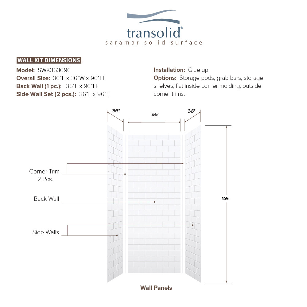 36-In X 36-In X 96-In 3-Piece Shower Wall Trimmable Kit, In White