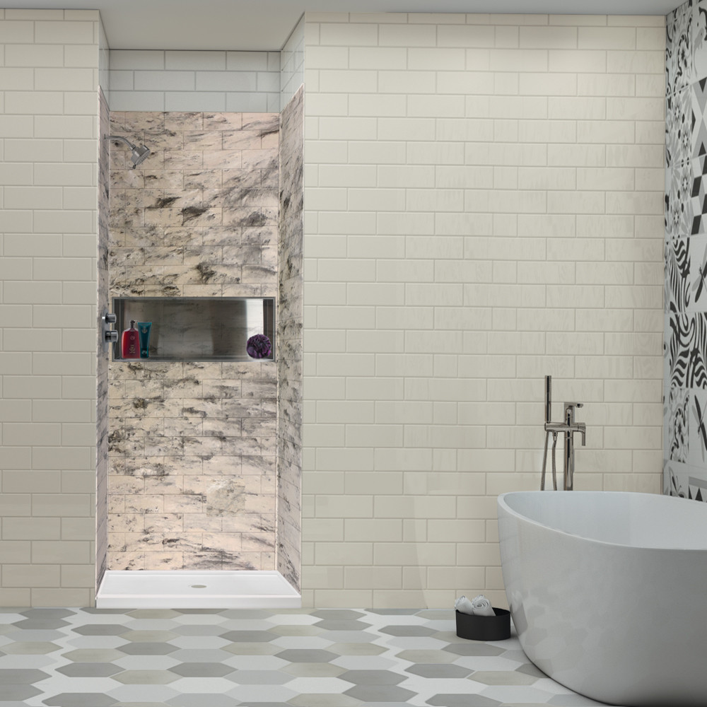 36-In X 36-In X 96-In 3-Piece Shower Wall Trimmable Kit, In Sand Creme