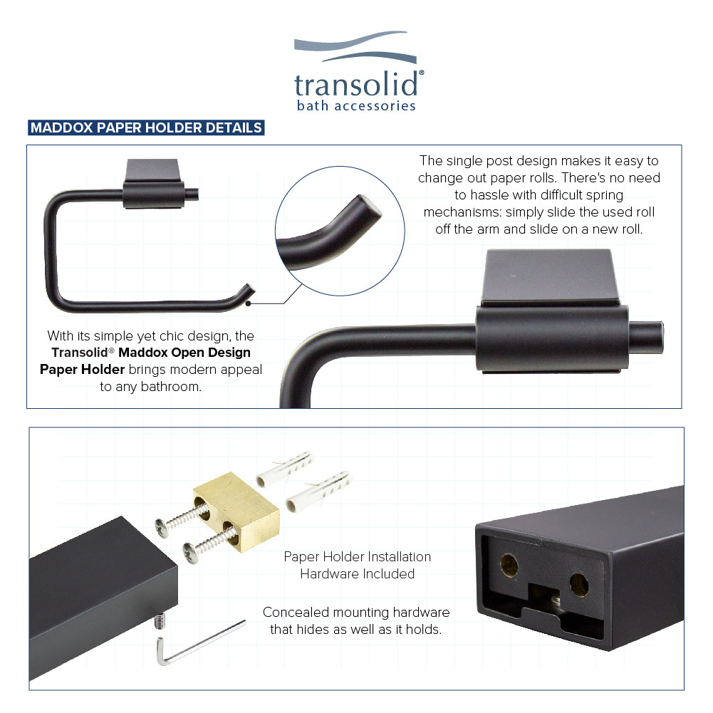 4-Piece Bathroom Accessory Kit Including a robe hook, a toilet paper holder, a towel ring, and a 24-in towel bar, in Black