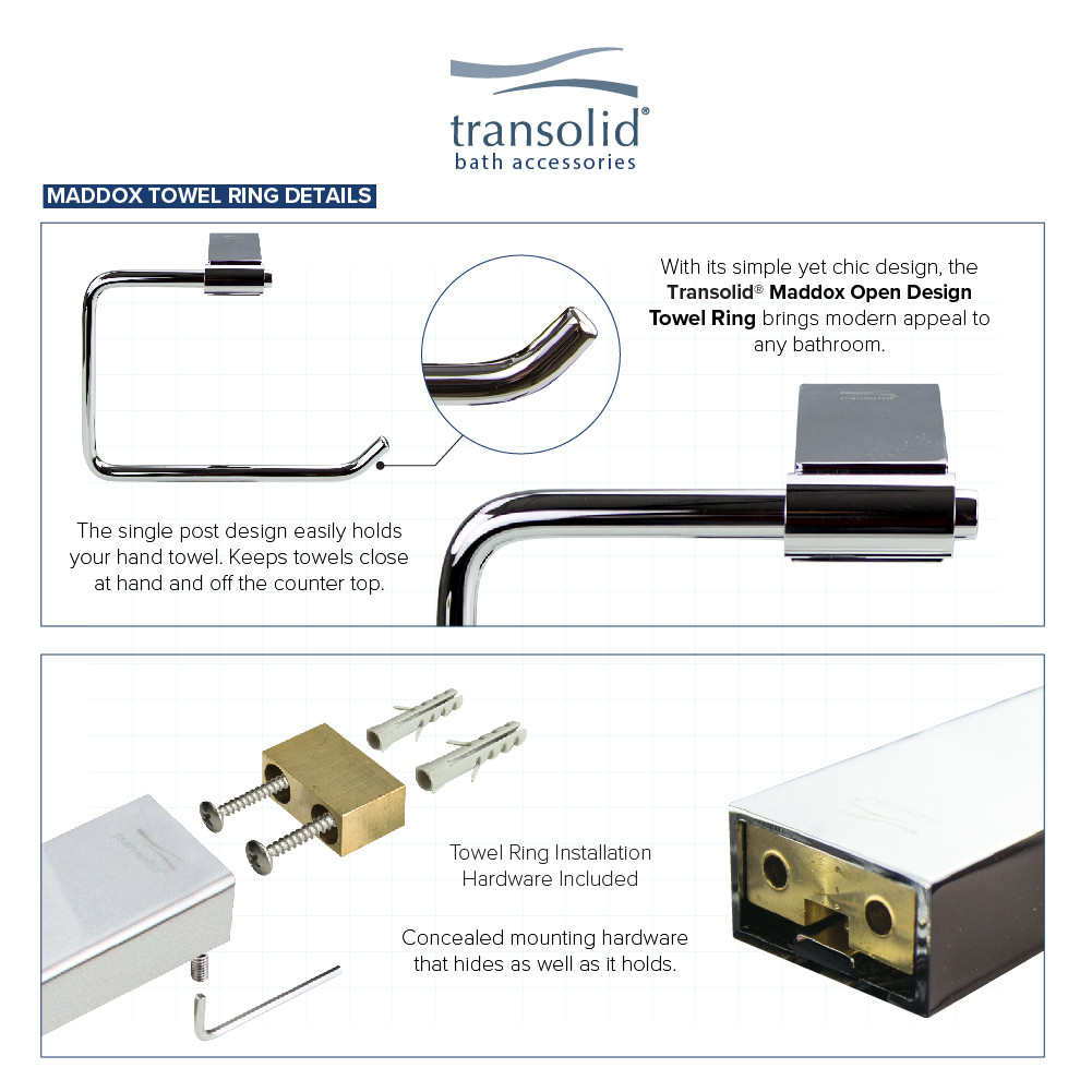 5-Piece Bathroom Accessory Kit Including a robe hook, a toilet paper holder, a towel ring, a 24-in towel bar, and a 16-in shelf with soap dish, in Polished Chrome