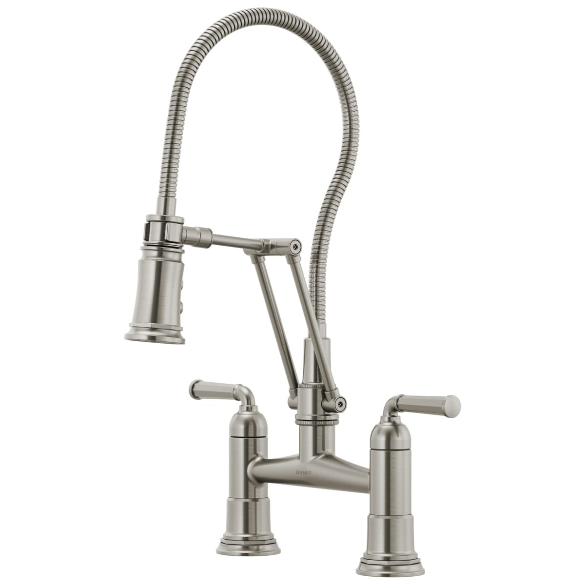 1.8 GPM Articulating Bridge Faucet with Finished Hose in Stainless Finish