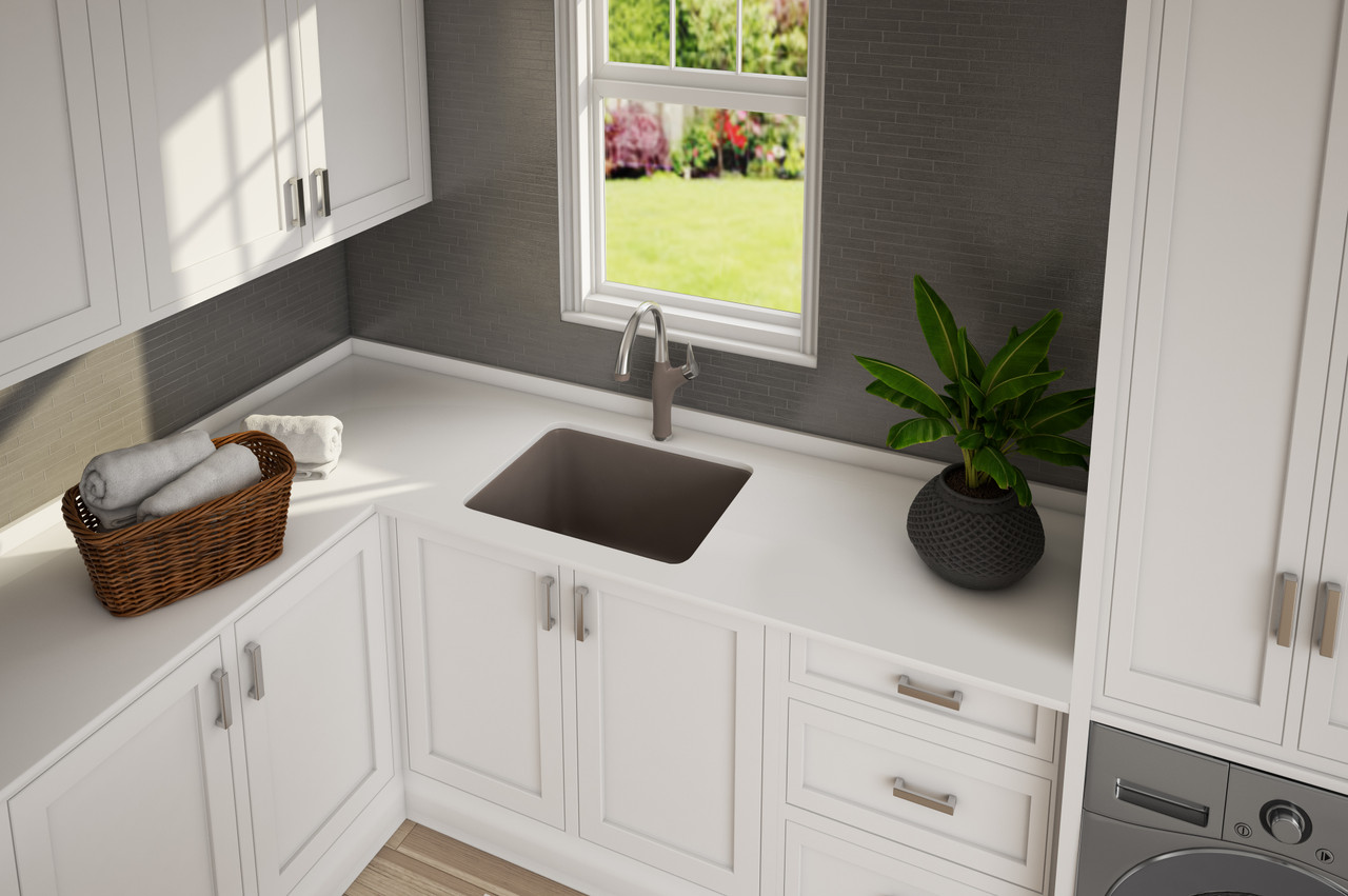 Blanco KFA-401926 22-in X 25-in Liven Granite Laundry Sink with Pull-Down Faucet, Basket, and Strainer in Truffle