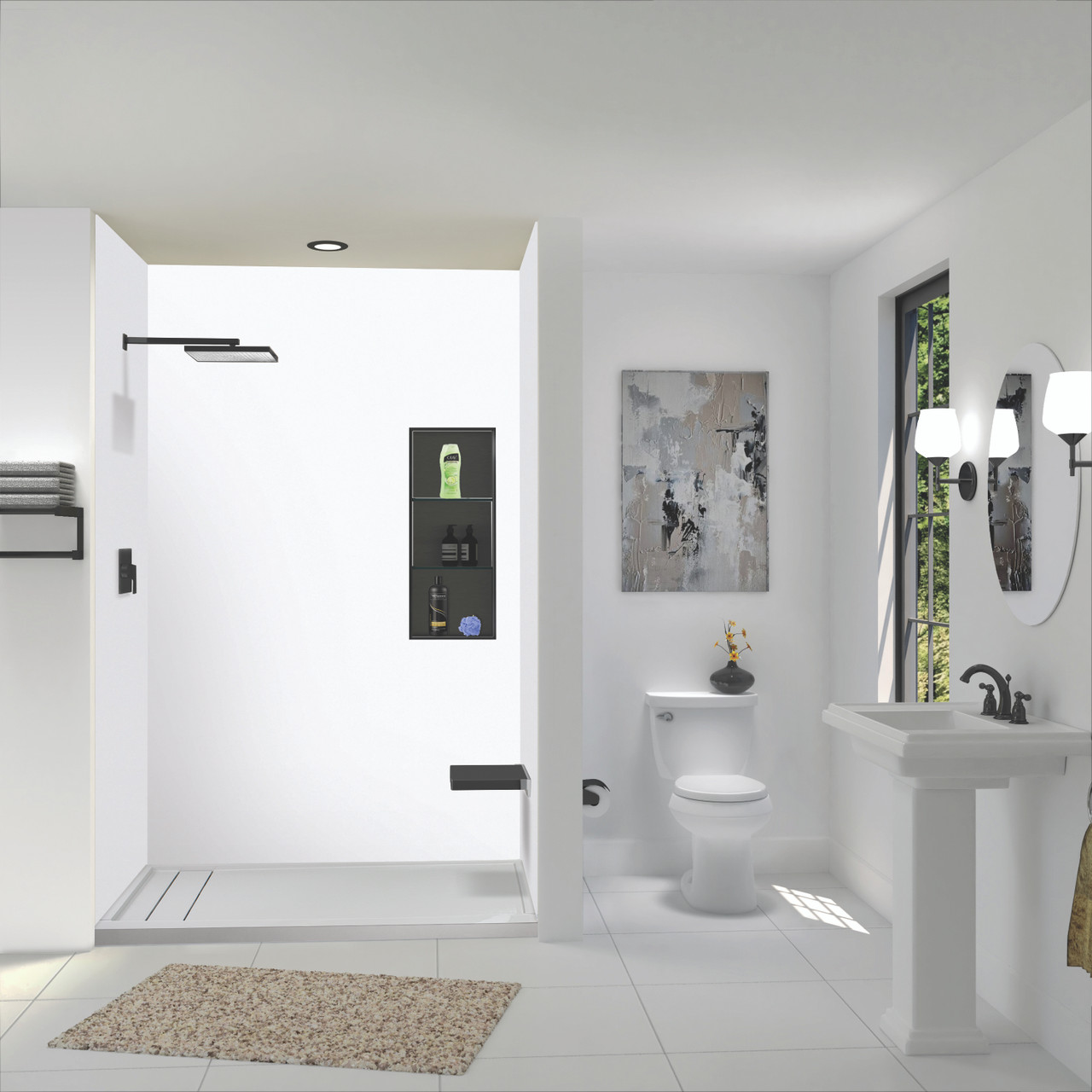 Transolid SWK603696-21V SaraMar 60-in x 36-in x 96-in Glue to Wall 3-Piece Shower Wall Trimmable Kit, White Velvet