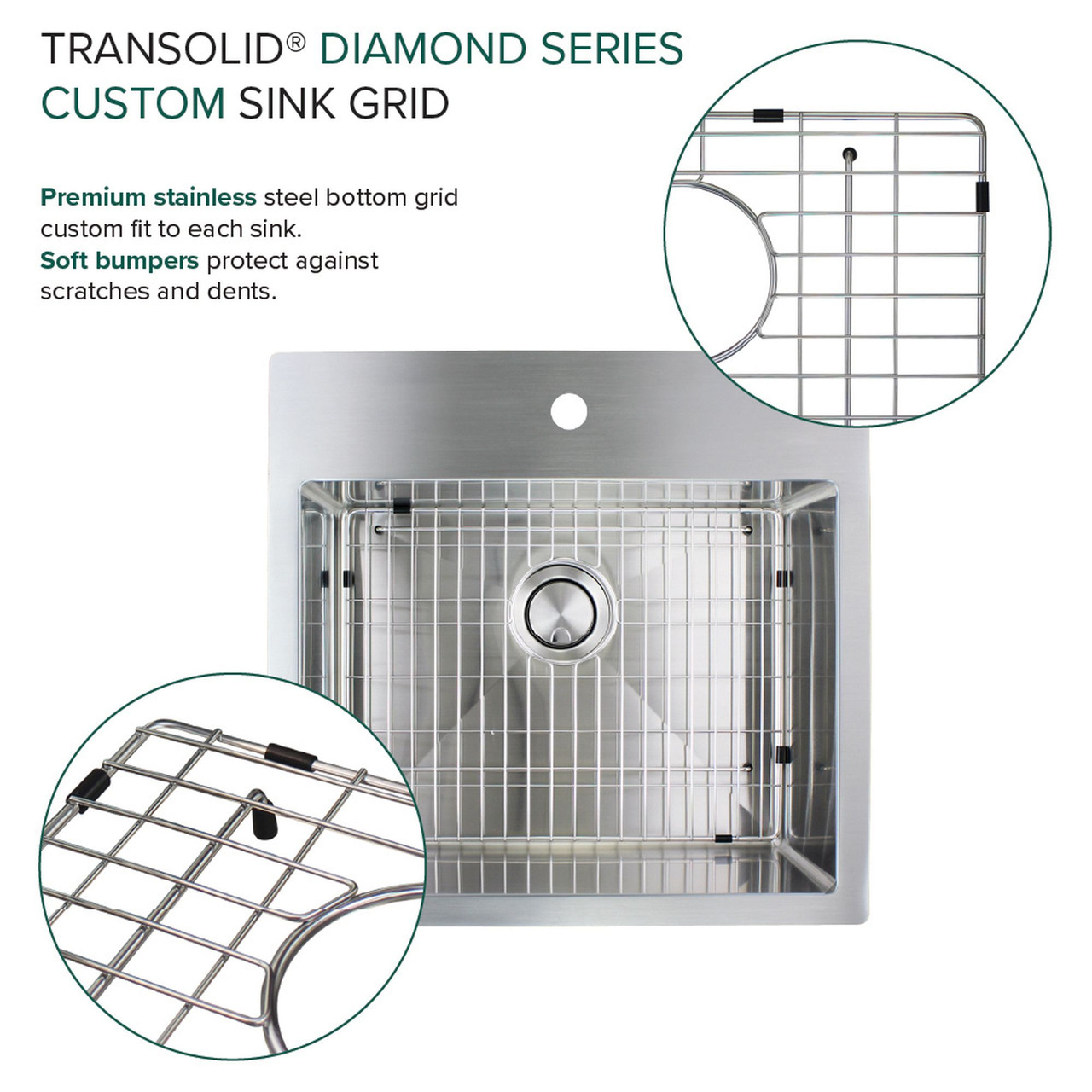 KKM-DTSB232210-4 Diamond Sink Kit with Single Bowl, Micro Dual Mount Installation, 4 Pre-Drilled Holes, Magnetic Accessories Kit, and Drain Kit