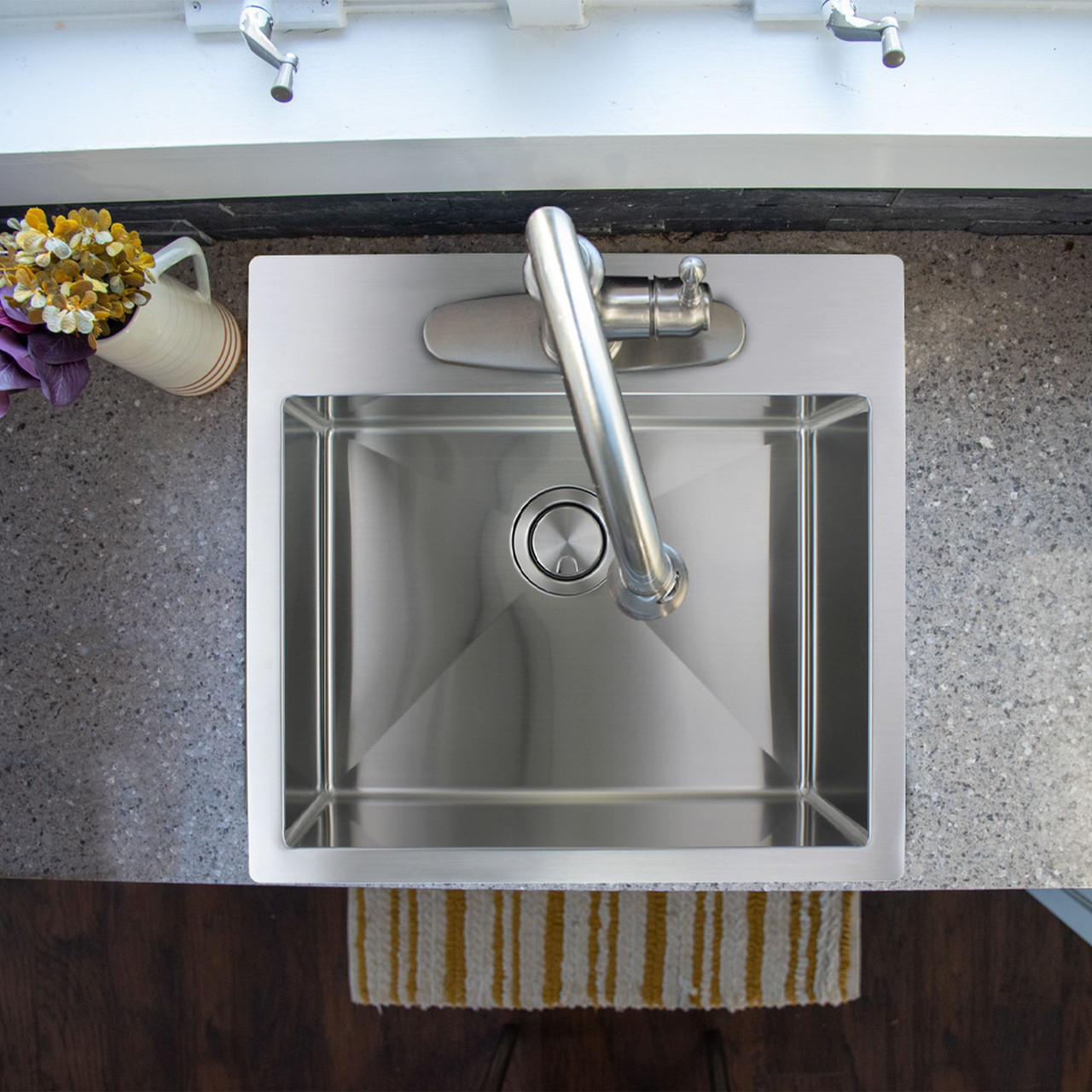 KKM-DTSB232210-4 Diamond Sink Kit with Single Bowl, Micro Dual Mount Installation, 4 Pre-Drilled Holes, Magnetic Accessories Kit, and Drain Kit