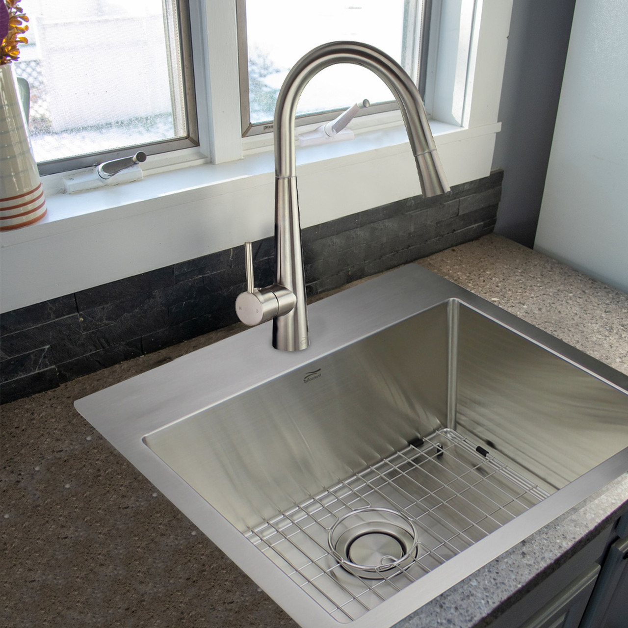 KKM-DTSB232210-MR2 Diamond Sink Kit with Single Bowl, Micro Dual Mount Installation, 2 Pre-Drilled Holes, Magnetic Accessories Kit, and Drain Kit