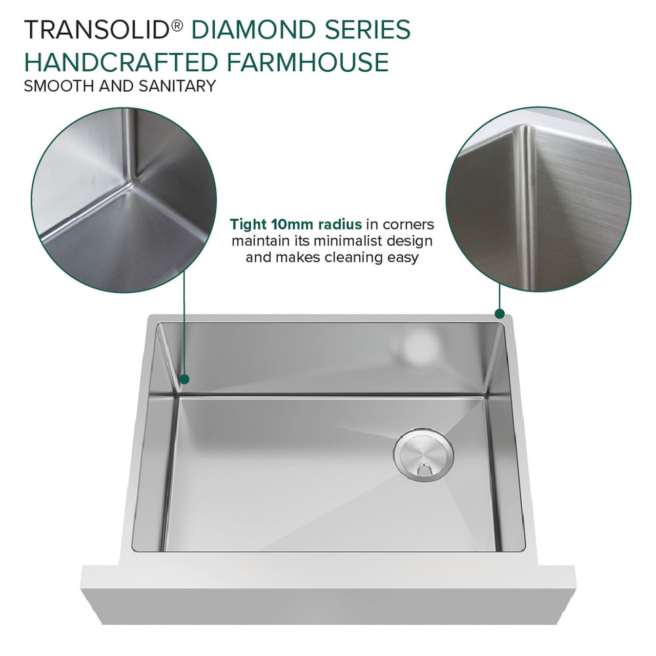 Transolid KKM-DUSSF302010 Diamond Sink Kit with Farmhouse Style Single Bowl, Magnetic Accessories Kit, and Drain Kit