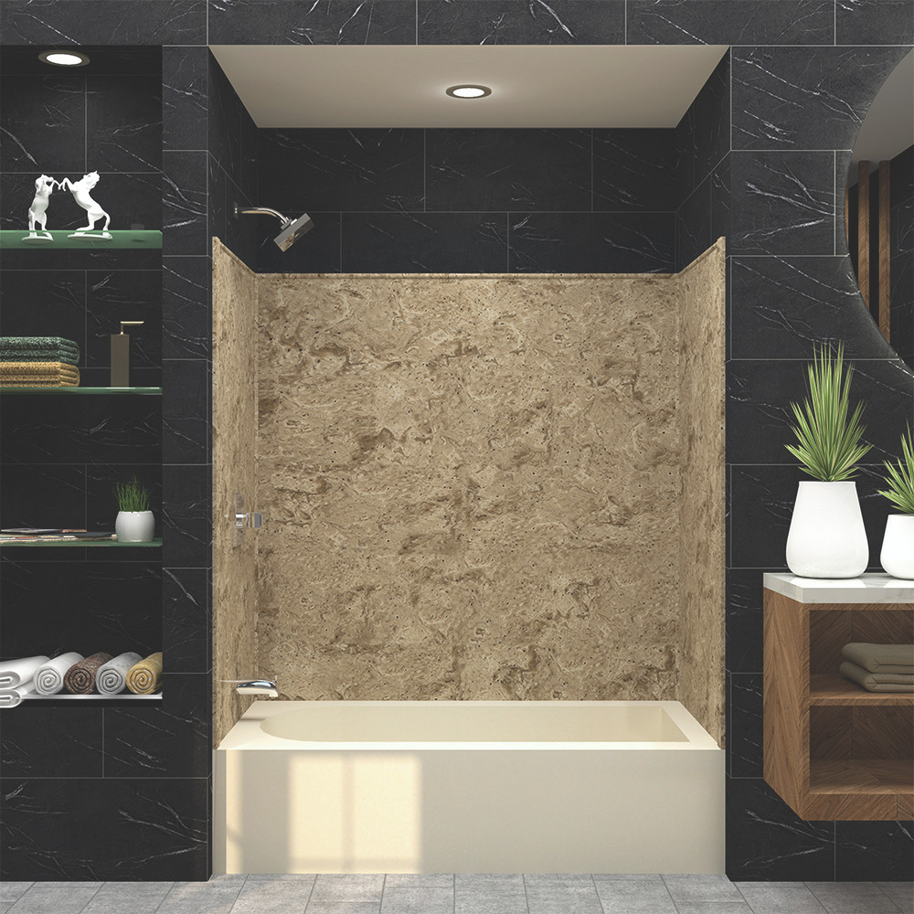 32-in x 60-in x 60-in Solid Surface Glue-Up Bathtub Wall Surround in Sand Mountain